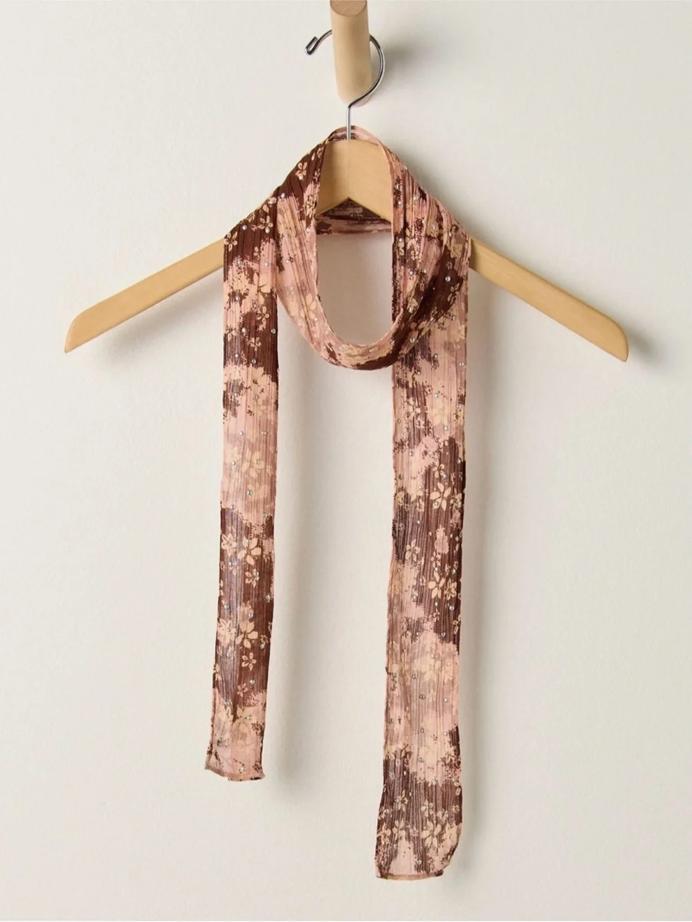 Free People ultra skinny Brown and Pink Floral Neck Scarf
